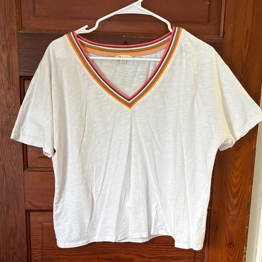 BODEN Beatrice Short Sleeve V-Neck Multicolor Blouse Size 8